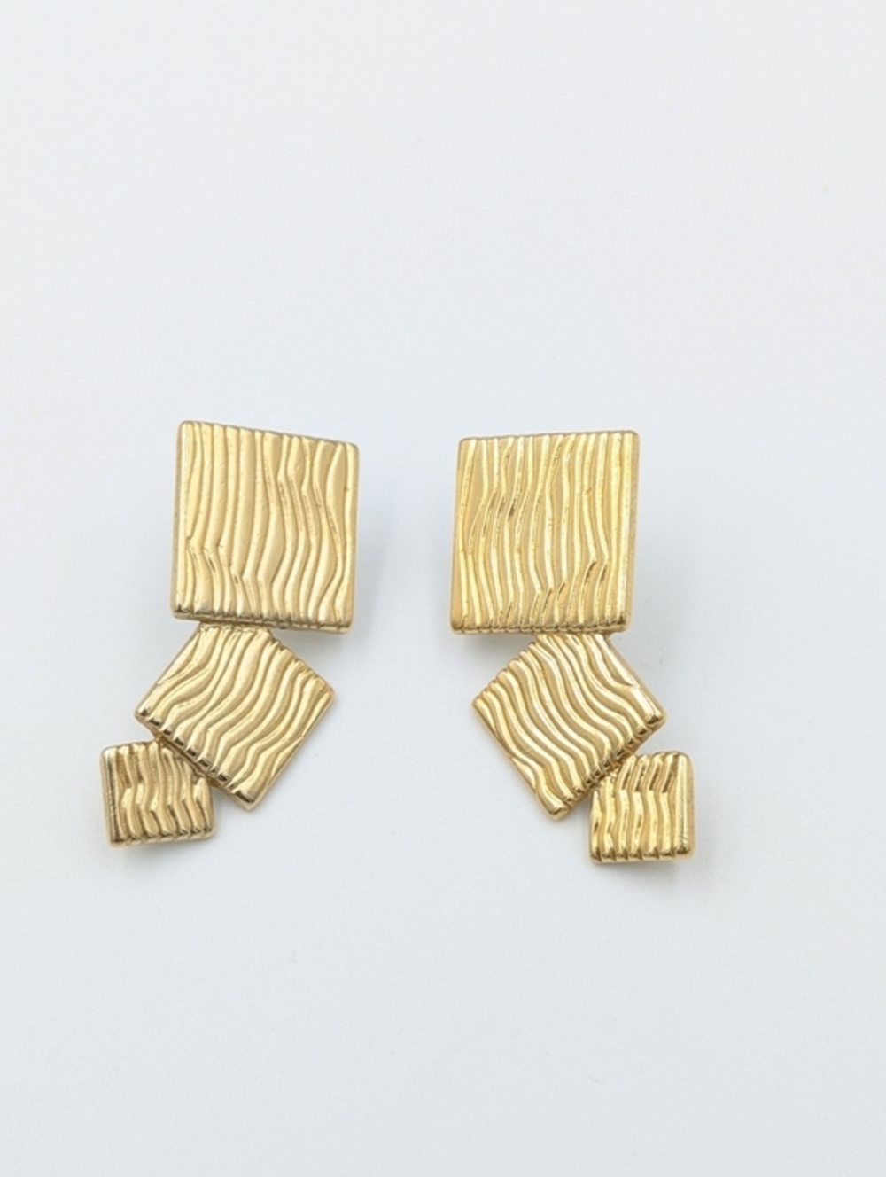 Vintage Trifari stud earrings 3 stacked textured gold tone squares